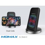 Momax Q.Dock 2 Dual Coils QI Wireless FAST Charger Stand Black UD5D
