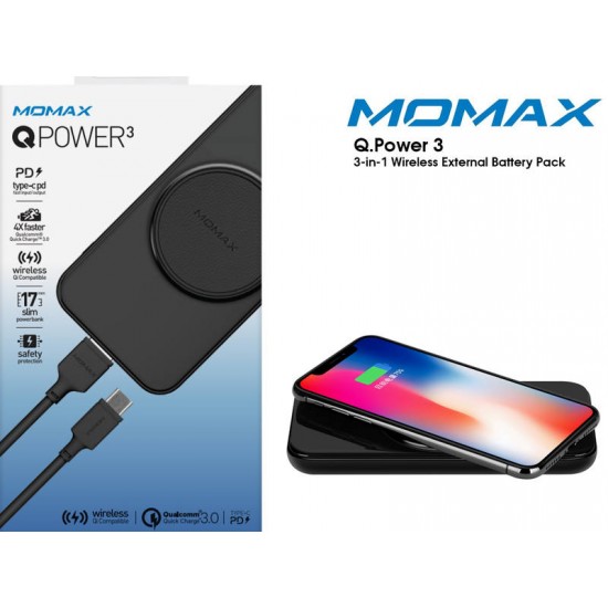 Momax 10000mAh 3 in 1 Power Bank Wireless Charging and PD