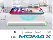 Momax 20000mAh Power Bank with QI Wireless Charging IP82 White